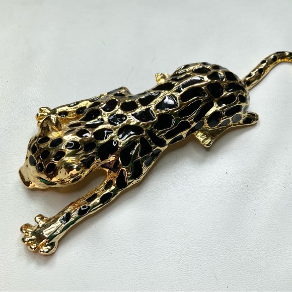 Vtg 90’s IVANA Brooch Leopard Large Piece Rhinestone Eyes - Picture 2 of 9